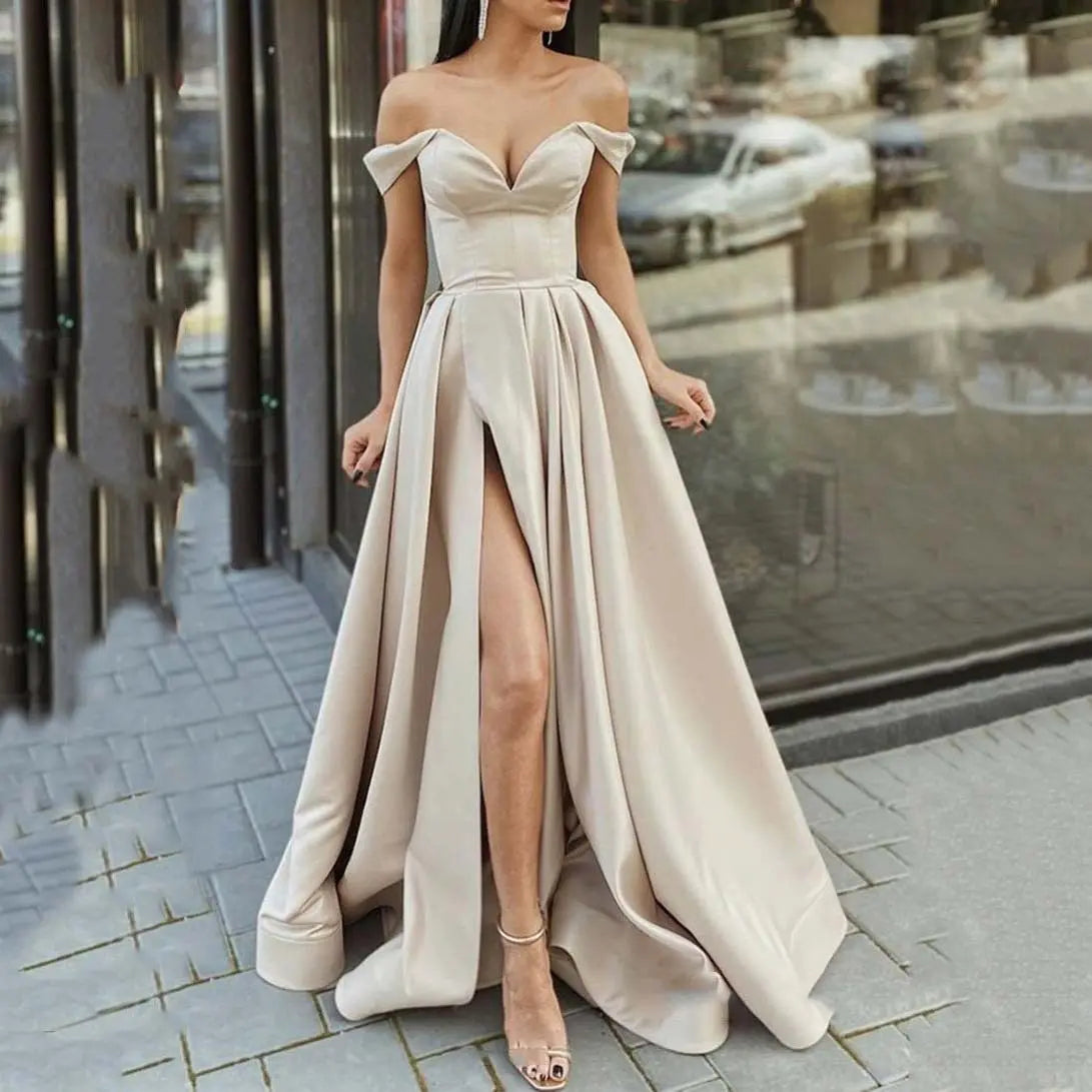 Women's Clothing Multi-color Tube Top V-neck Backless Large Swing Split Sleeveless Dress hercurva