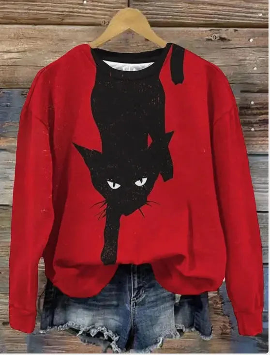 Printed Loose Round Neck Sweater For Women hercurva