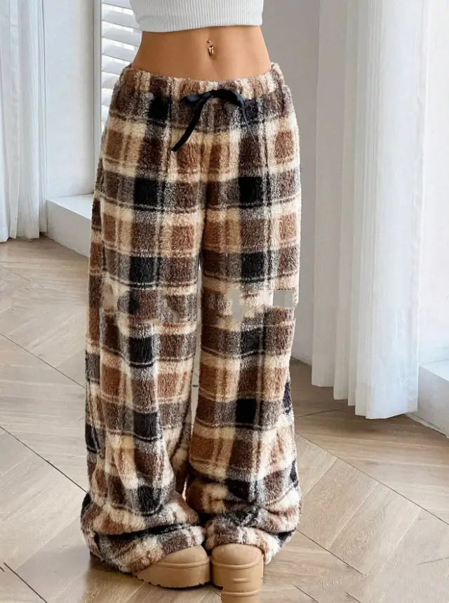 New Casual Leopard Print Lace-up Wide-leg Pants hercurva