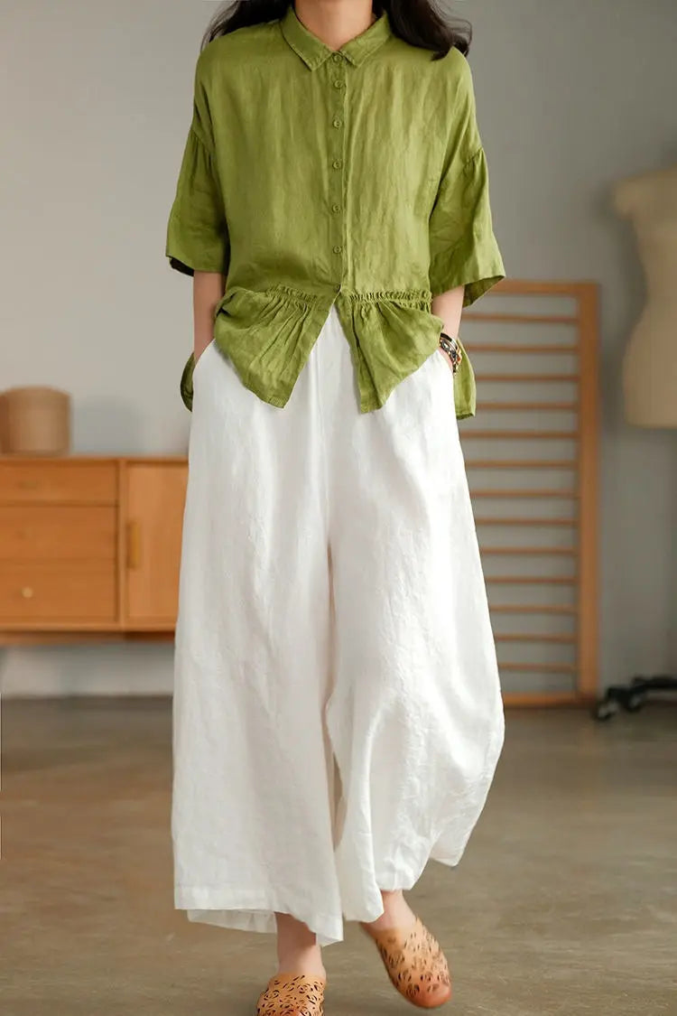 Cotton And Linen Cropped Wide-leg Casual Straight Breathable Slim Fit Casual Pants hercurva