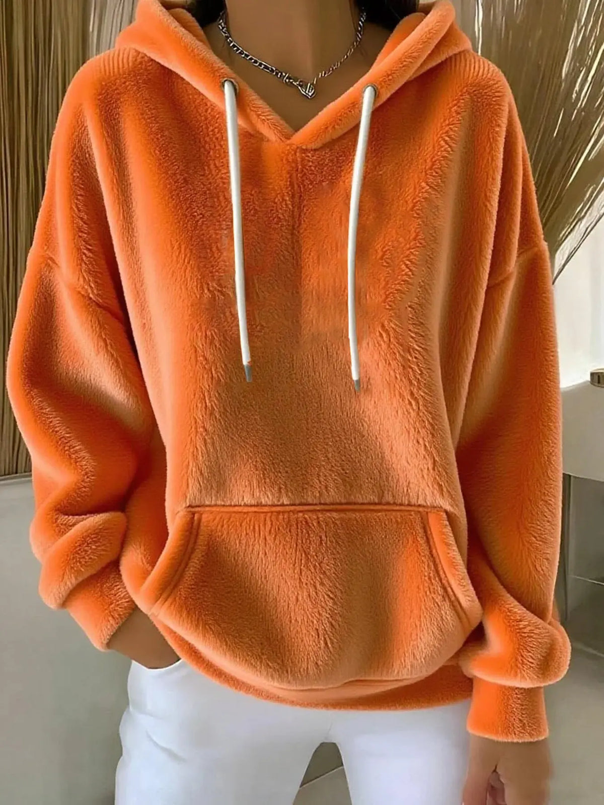 Women's Solid Color Lamb Fleece Lined Versatile Sweatshirt For Autumn And Winter hercurva