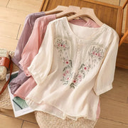 Short Sleeve Top Pullover Embroidered Chinese Women's Loose Slimming And All-matching hercurva