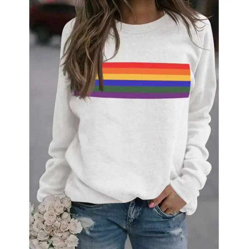 Color Striped Print Round Neck Pullover Long Sleeve Sweater hercurva