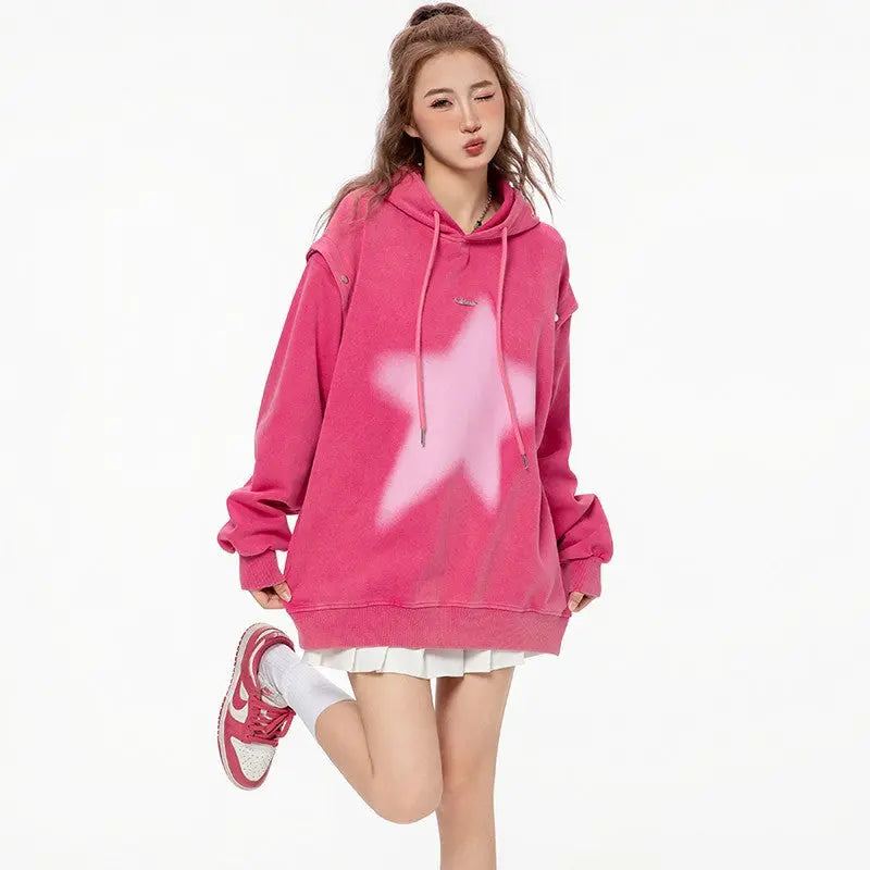 American-style XINGX Printed Distressed Detachable Sweater Autumn Couple Loose Top hercurva