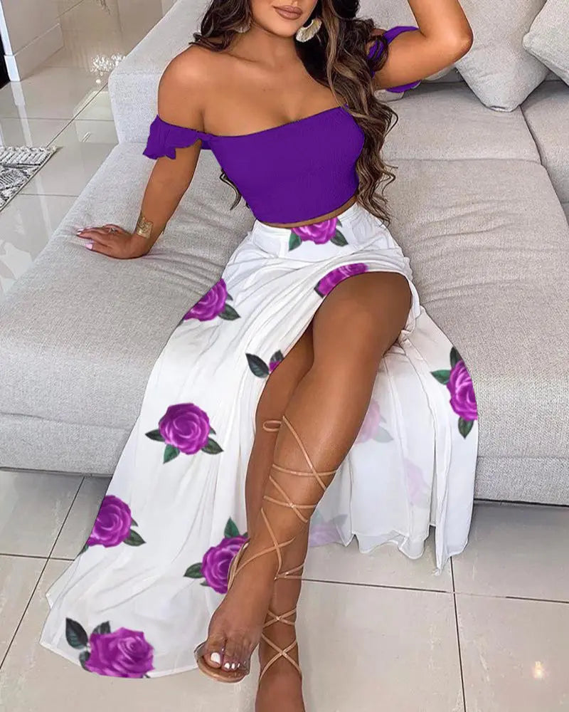 Summer Slim French Bohemian Print Mid-Length Retro Tube Top Suit Dress Women hercurva