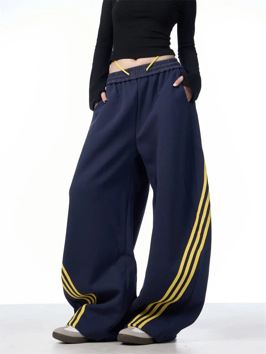 Striped Lace-up Machete Casual Pants Loose Wide-leg Pants hercurva