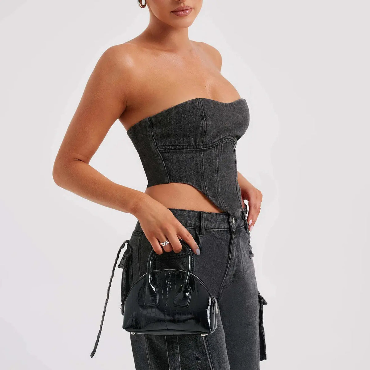 Women's Suit Low Waist Three-dimensional Tube Top And Pocket Stitching Jeans Pants hercurva