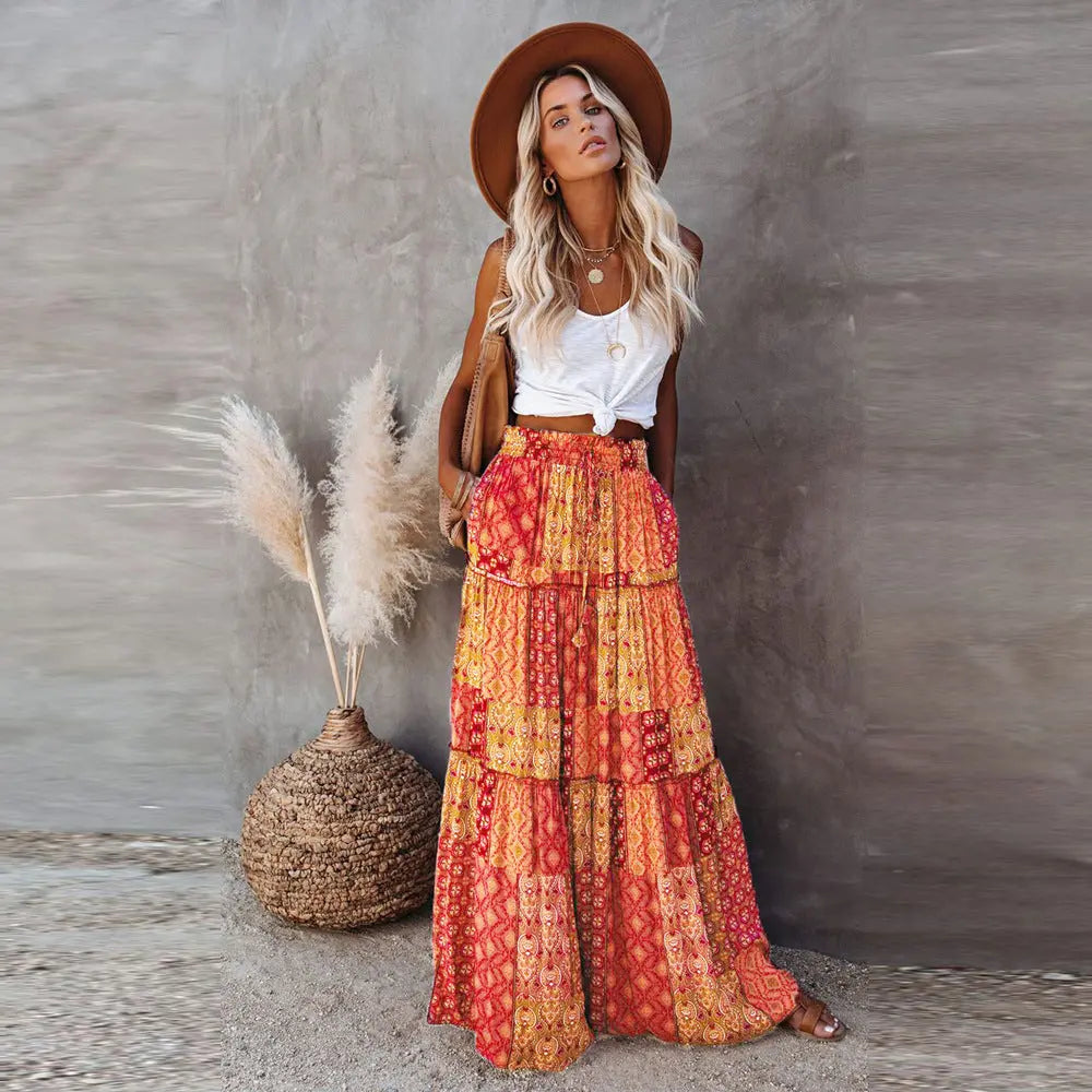 Bohemian Style Loose Casual High Waist Long Skirt hercurva