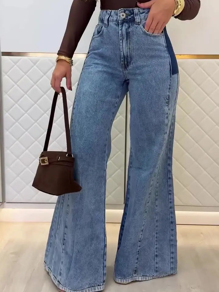 Trendy Light Blue High - Waisted Flared Jeans hercurva