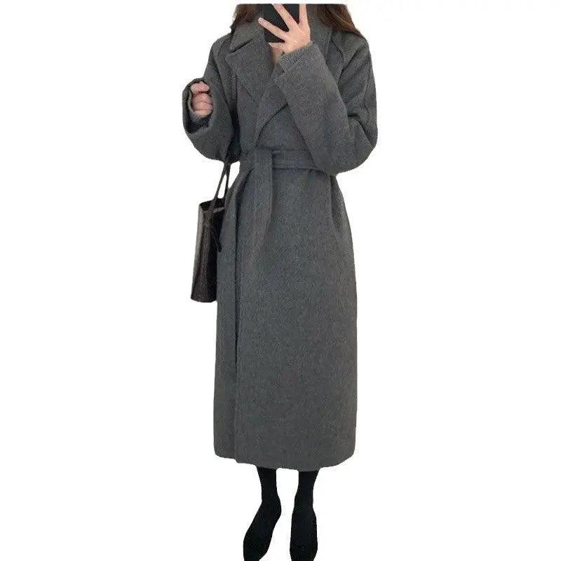 Loose Temperament Minimalist Lace-up Thick Wool Commuter's All-matching Coat hercurva