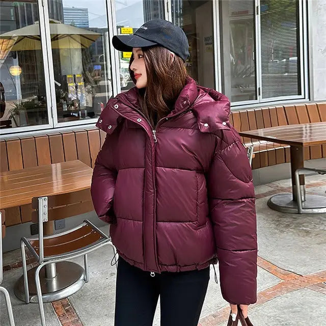Elegant Fluffy Hooded Cotton Jacket Puffer Jacket Coat Warm Commute hercurva