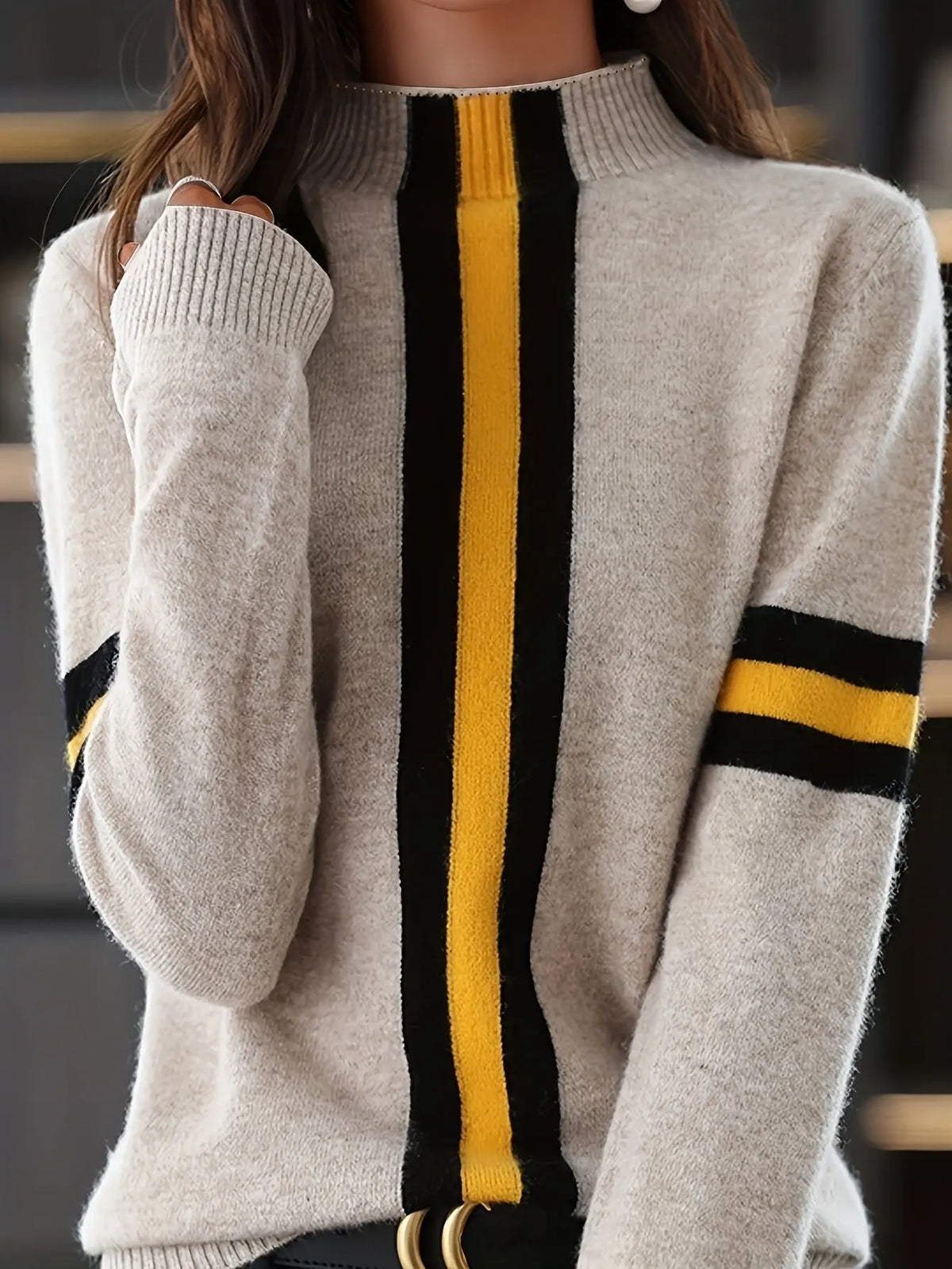 Women's Semi-High Neck Color-Block Elegant Knit Sweater hercurva