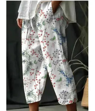Women's Cotton And Linen Printing Paste Bags Casual Pants hercurva