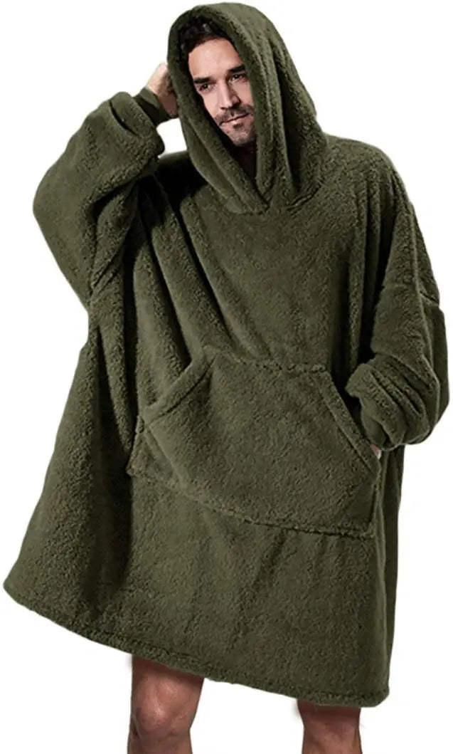 Hoodie Sweatshirt With Big Pocket Tops Sweater Comfortable Loose Double-Sided Fleece Thicker Wearable Blanket hercurva
