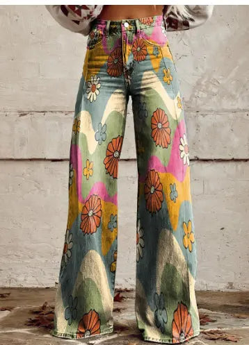 Thin Faux Denim Wide-leg Pants hercurva