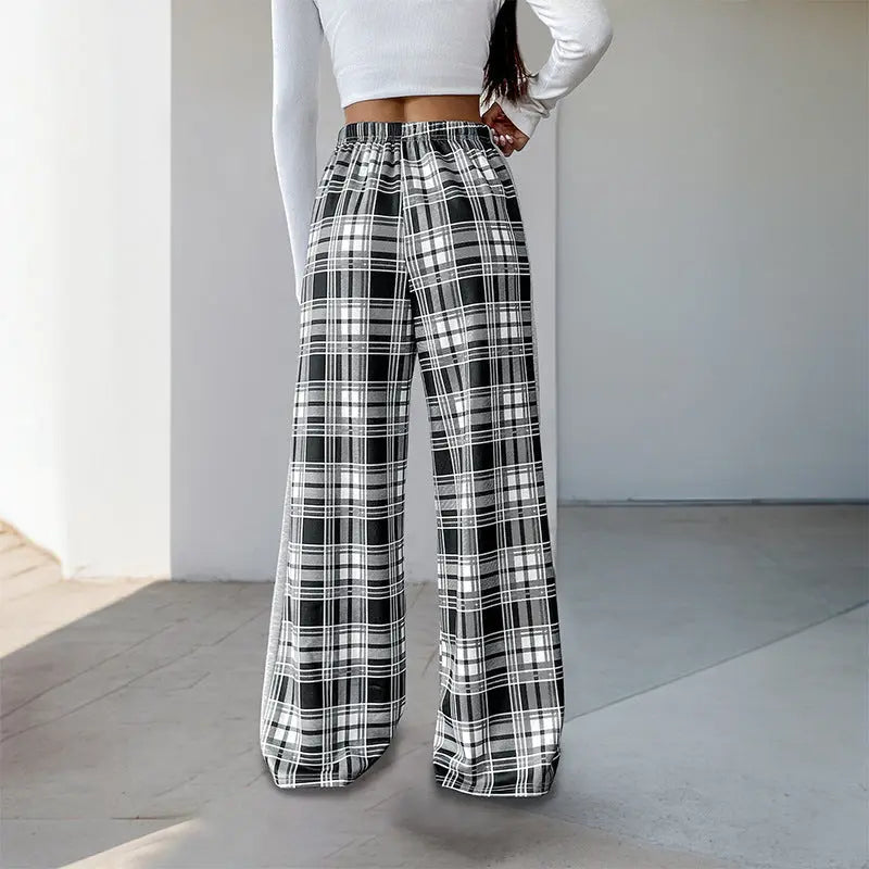 Casual Plaid Stitching Wide-leg Pants For Women hercurva