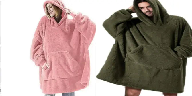 Hoodie Sweatshirt With Big Pocket Tops Sweater Comfortable Loose Double-Sided Fleece Thicker Wearable Blanket hercurva