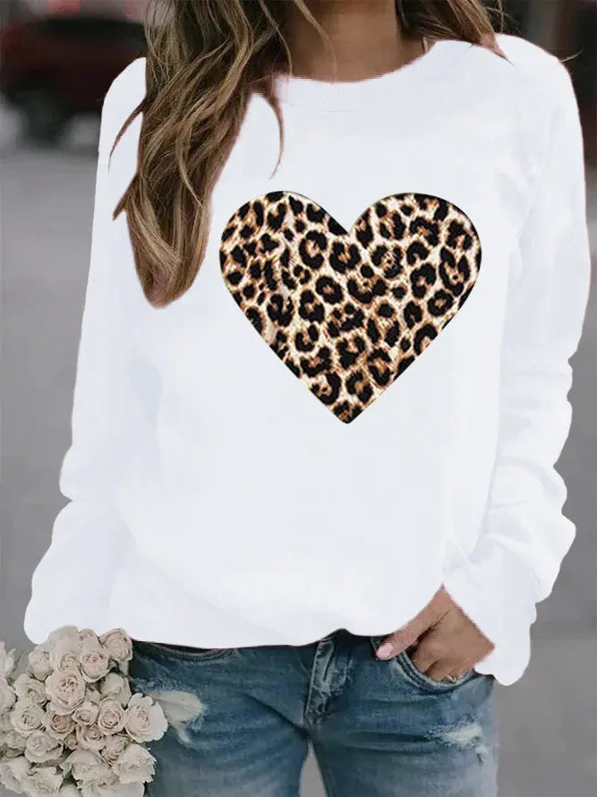 Leopard Love Printed Hoodless Plush Long Sleeve Sweater hercurva