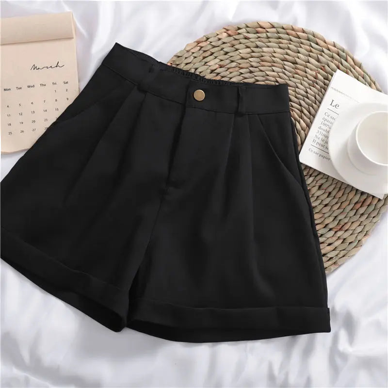 Solid Color All-match Roll-up Wide-leg Casual Shorts hercurva