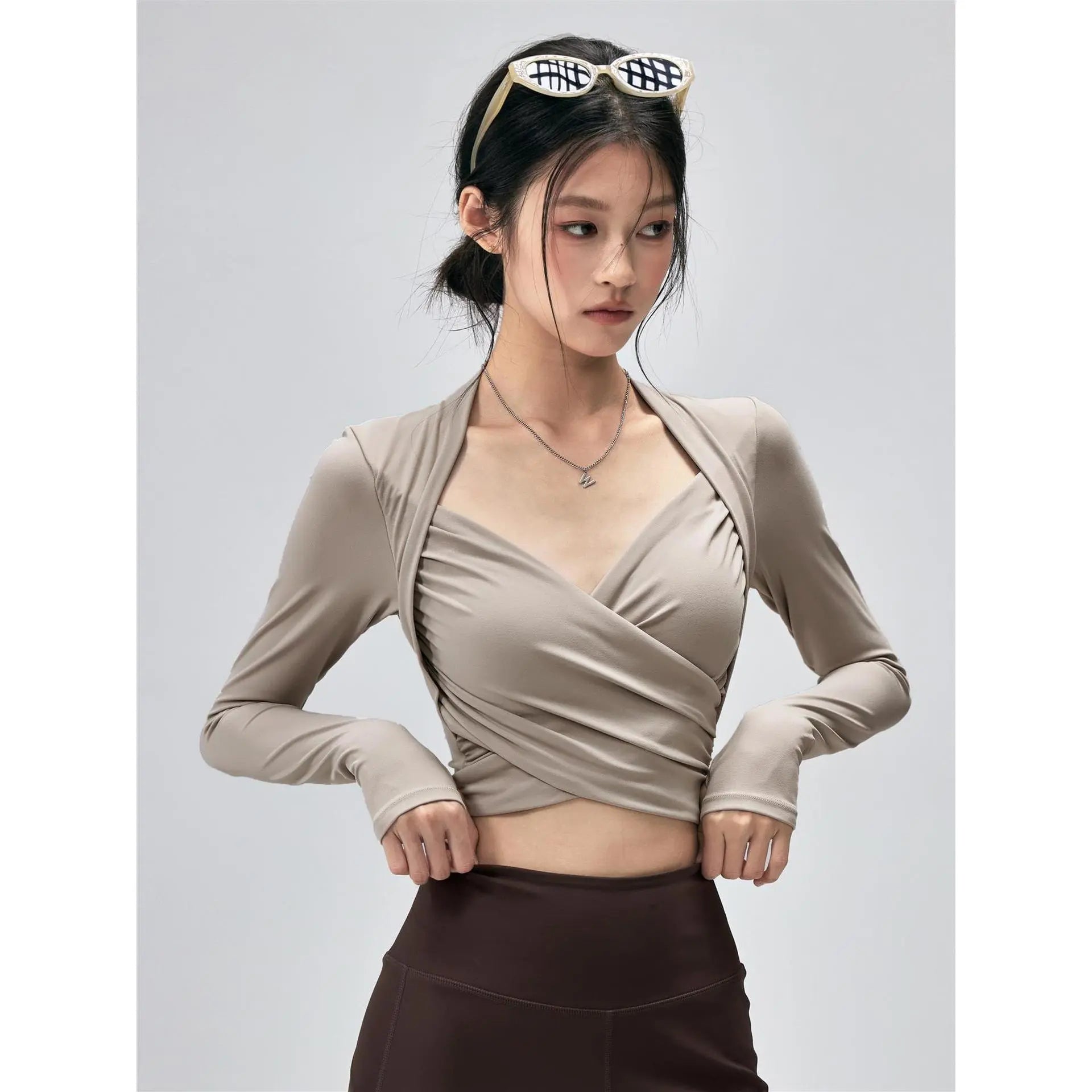 Fitness Top With Chest Pads Yoga WearTight-fitting Long-sleeve Activewear hercurva