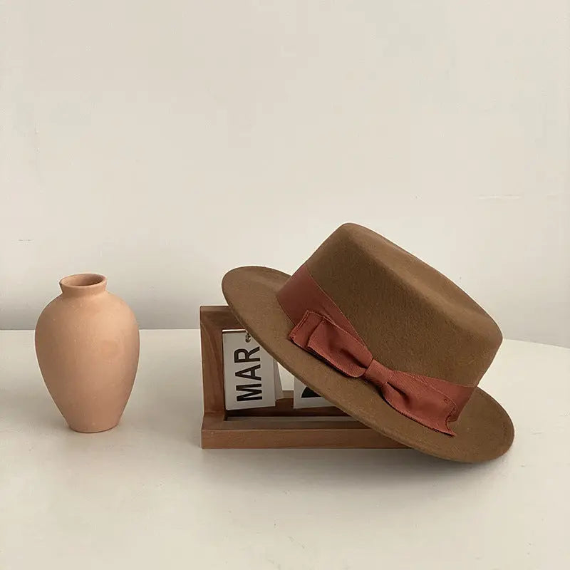 Bow Japanese Style British Style Western Style French Retro Flat-brimmed Cap hercurva