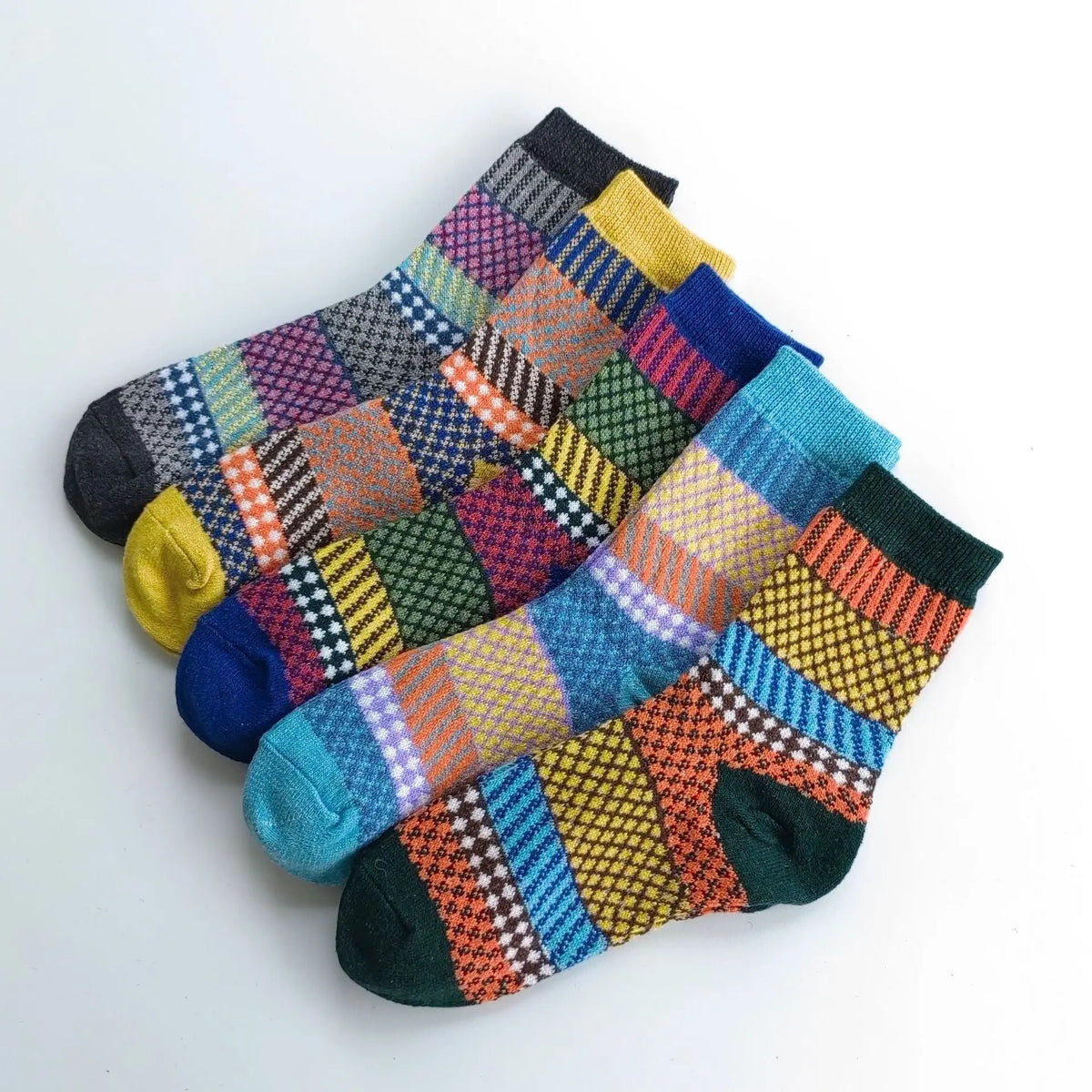 Winter Rhombus Wool Socks Thick Line Medium Tube hercurva