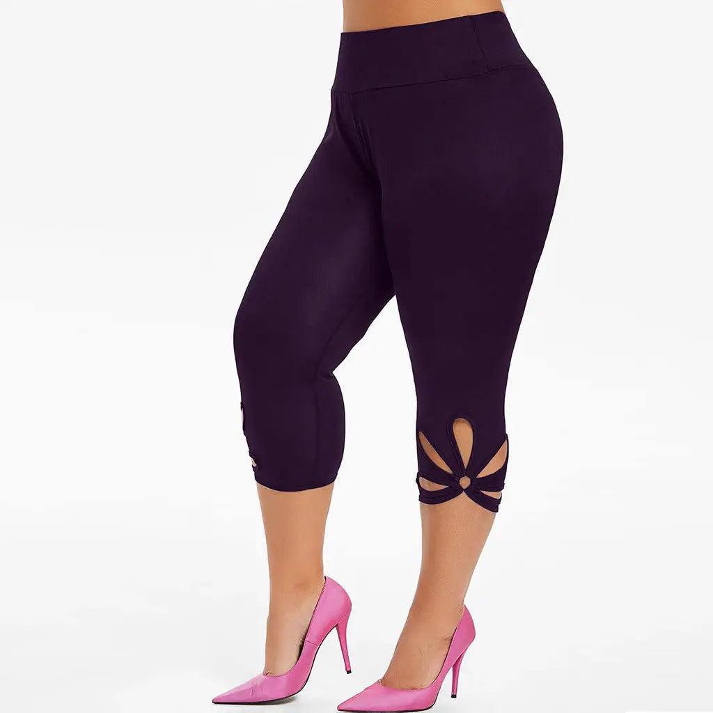 Women's solid color hollowed-out plus-size yoga leggings hercurva