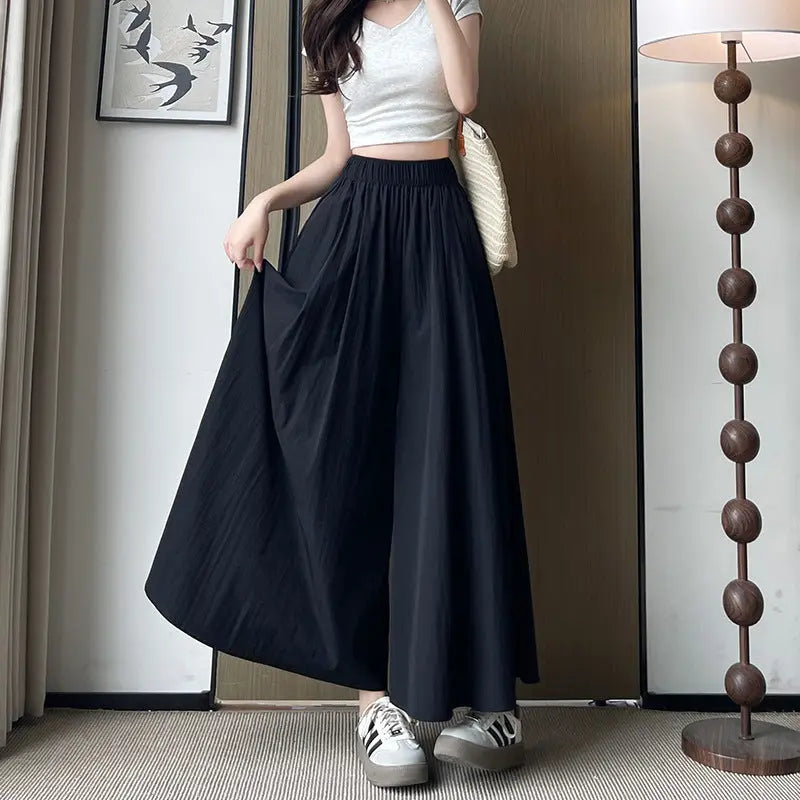 Plus Size Women's Summer Thin Culotte Ice Silk Leisure Wide Leg Pants hercurva