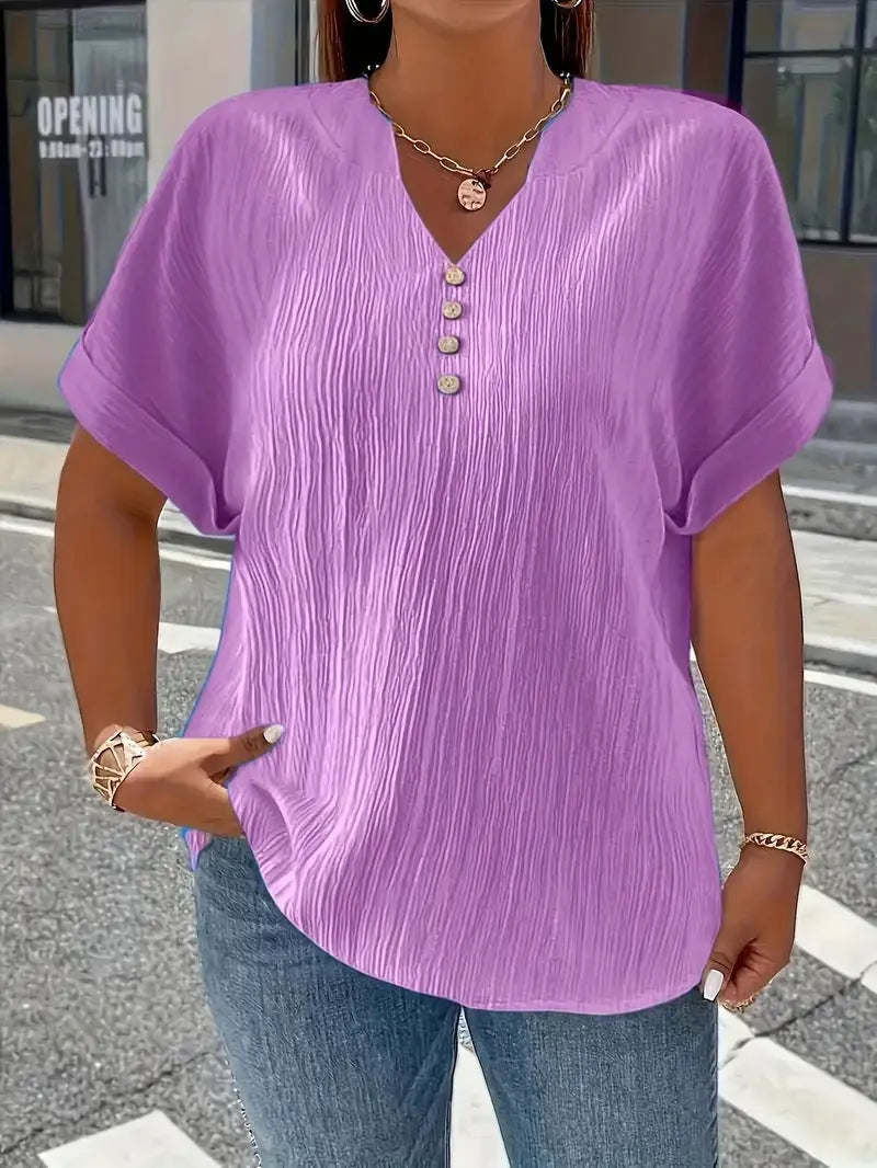 Summer Casual Women's Clothing Small V-neck Short-sleeve Top hercurva