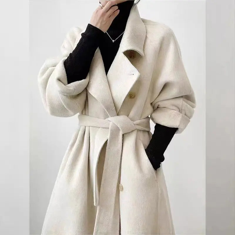 Loose-fitting Double-faced Cashmere Coat, Extra-thick Wool Overcoat hercurva