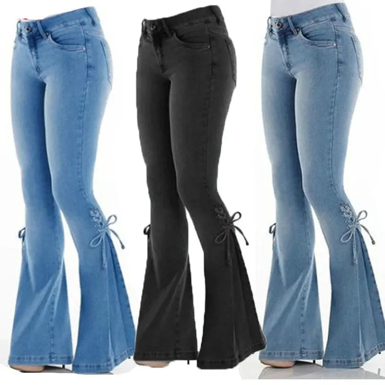 Ladies jeans mid-waisted denim trousers stretch jeans hercurva