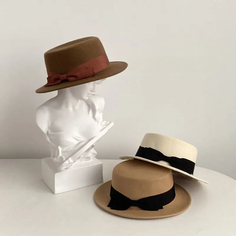 Bow Japanese Style British Style Western Style French Retro Flat-brimmed Cap hercurva
