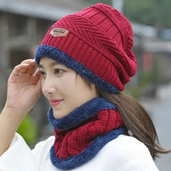 Knit Hat Female Winter ThickeningCap Warm Earmuffscap Head Outdoor Cycling Korean Version Of The Tide Collar Wool Hat hercurva