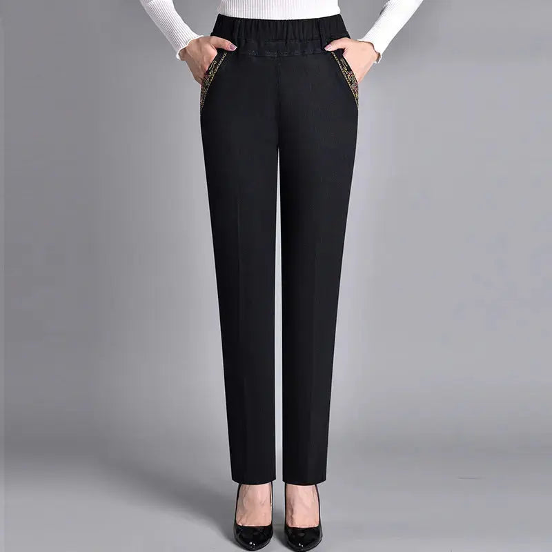 Thin Elastic High Waist Denim Straight-leg Trousers hercurva