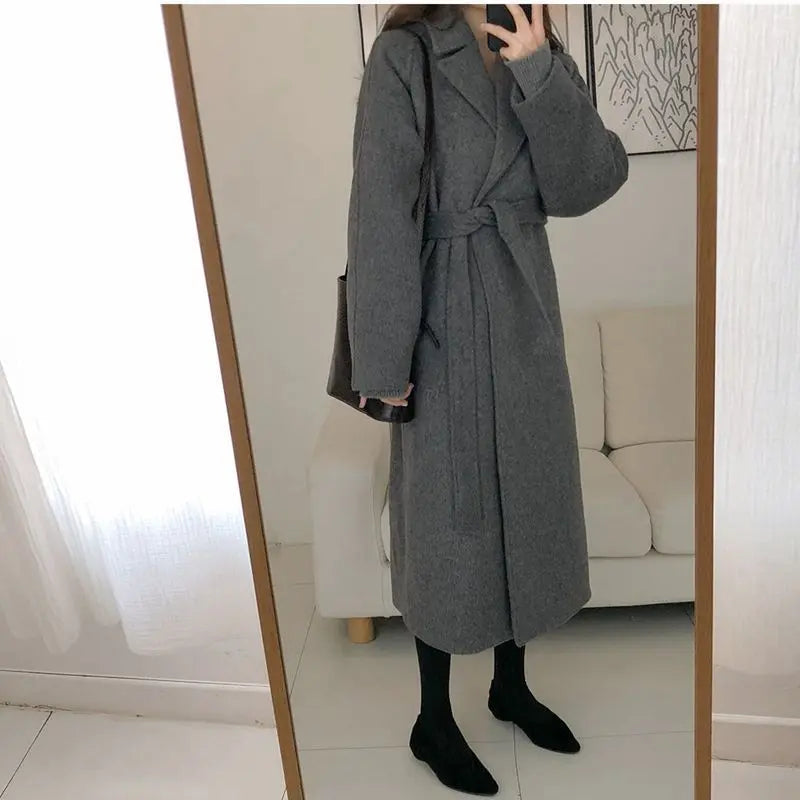 Loose Temperament Minimalist Lace-up Thick Wool Commuter's All-matching Coat hercurva