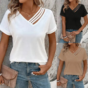 Women's Summer V-neck Slim-fit Short-sleeved Cross Bag Collar Top hercurva