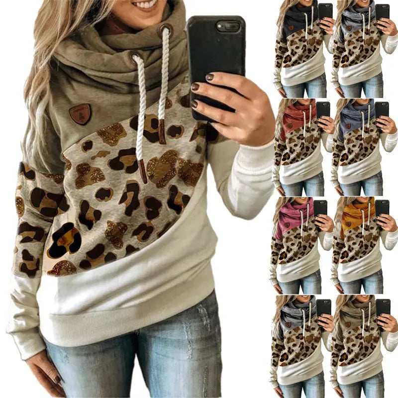 Printed stitching hooded fleece loose sweatshirt hercurva
