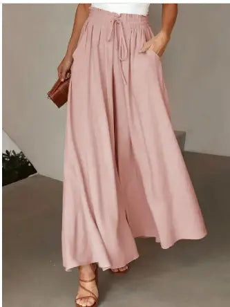 Women's Fashion Wide Leg Elastic Waistband Wide Leg High Waist Long Dress Pants hercurva