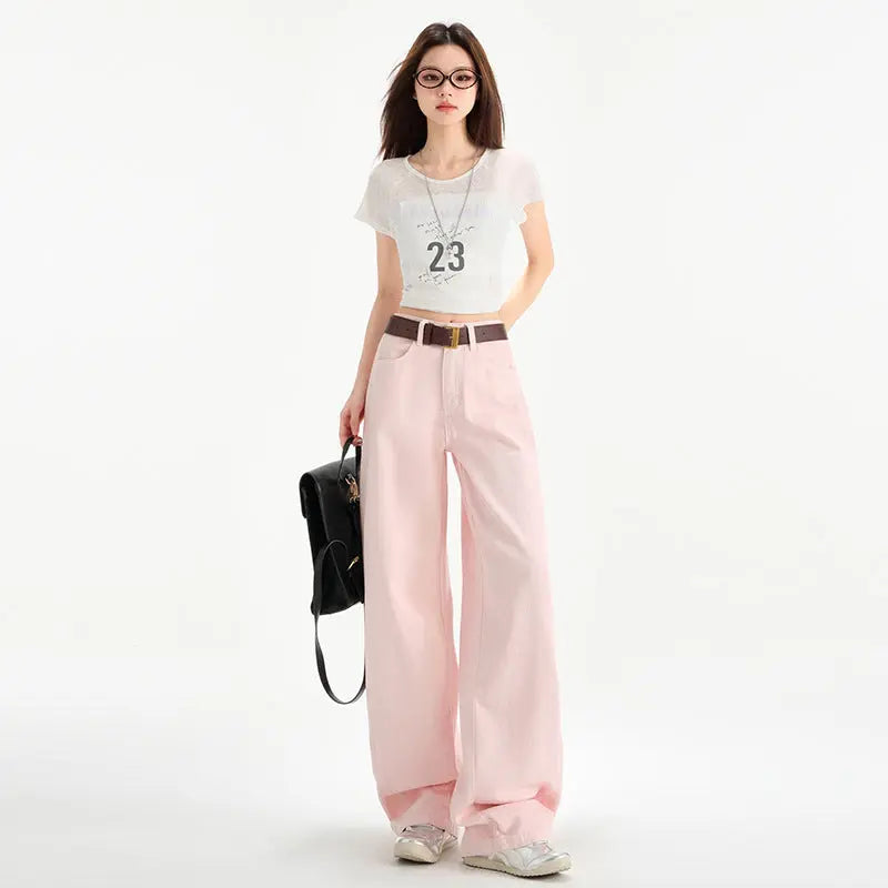 Cherry Blossom Wide Leg Draping Mop Jeans hercurva