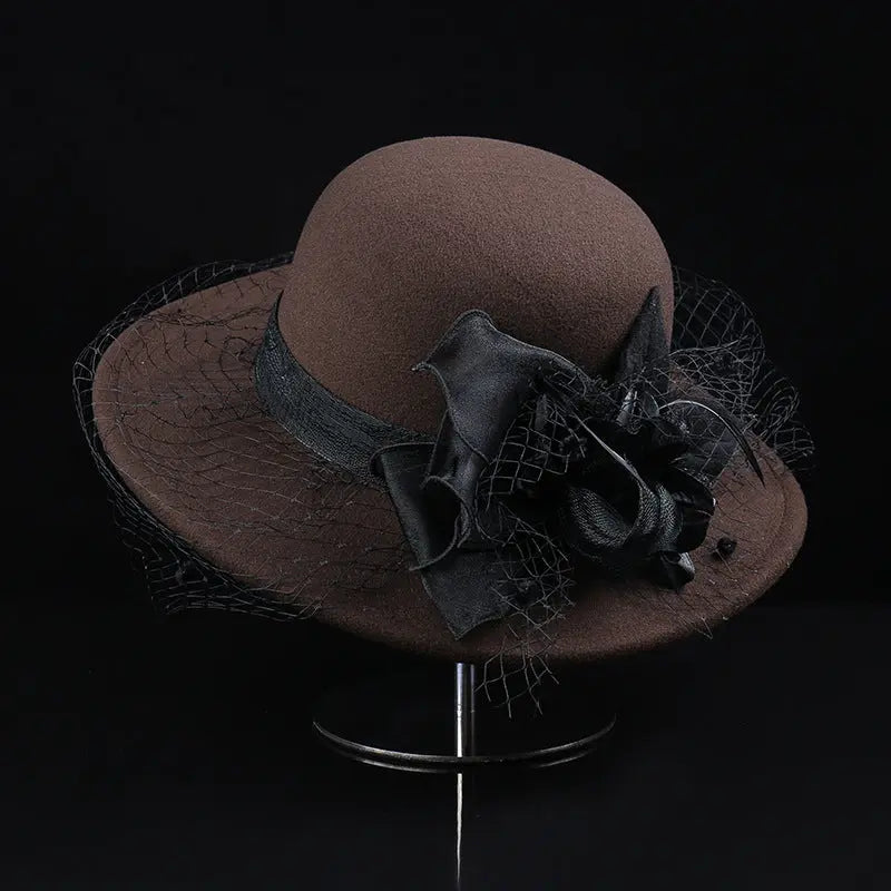 Net Yarn Flowers Woolen Basin Hat Female European And American French Hepburn Style hercurva