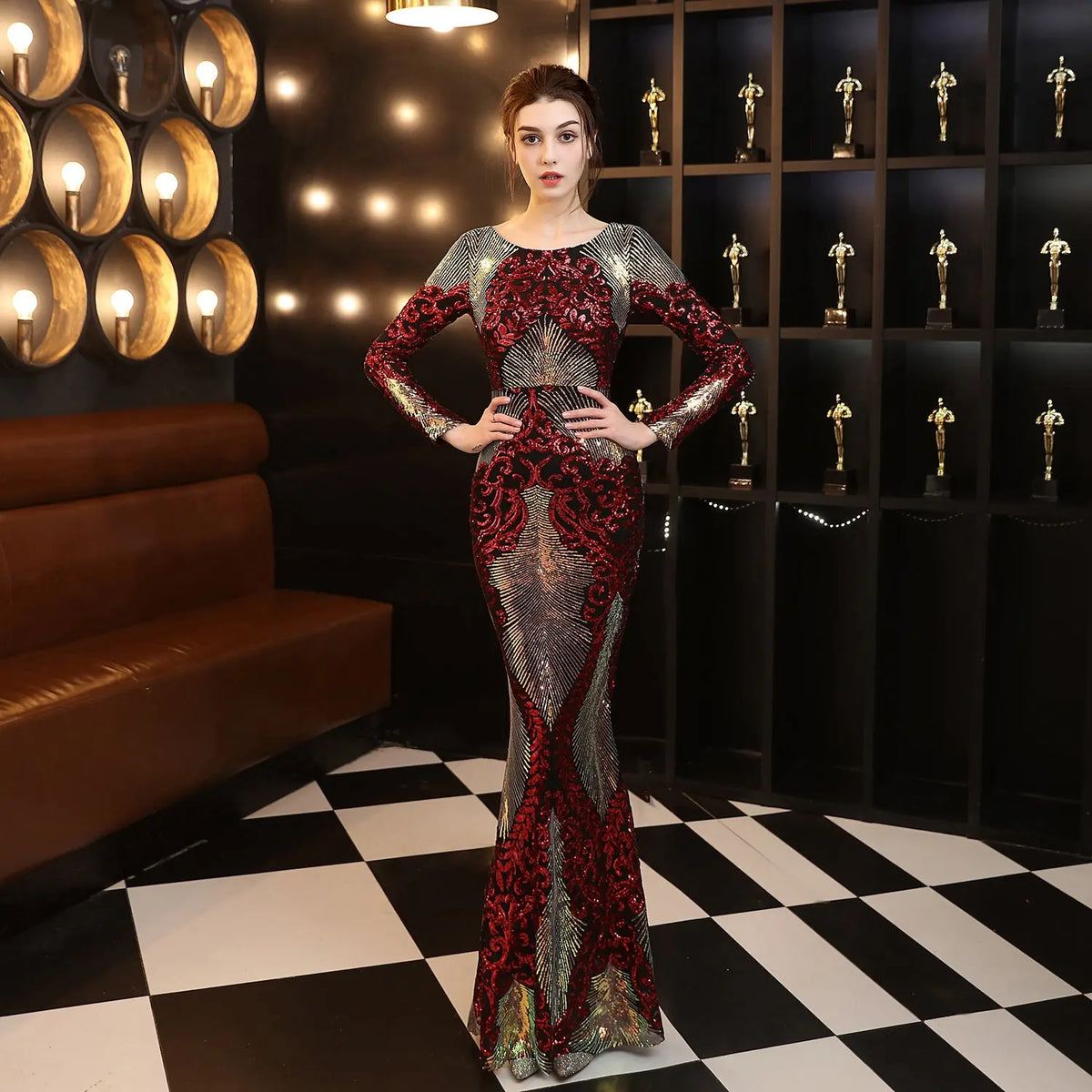 Fashion Stitching Mopping Long Sequin Dress hercurva