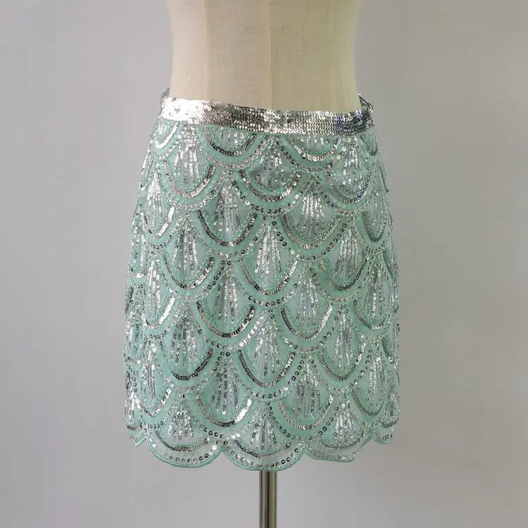 Heavy industry sequin wave edge hip hugging short skirt and half body skirt hercurva