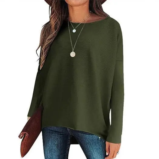 High And Low Batwing Sleeve Knitted Loose Pullover Waist Top hercurva