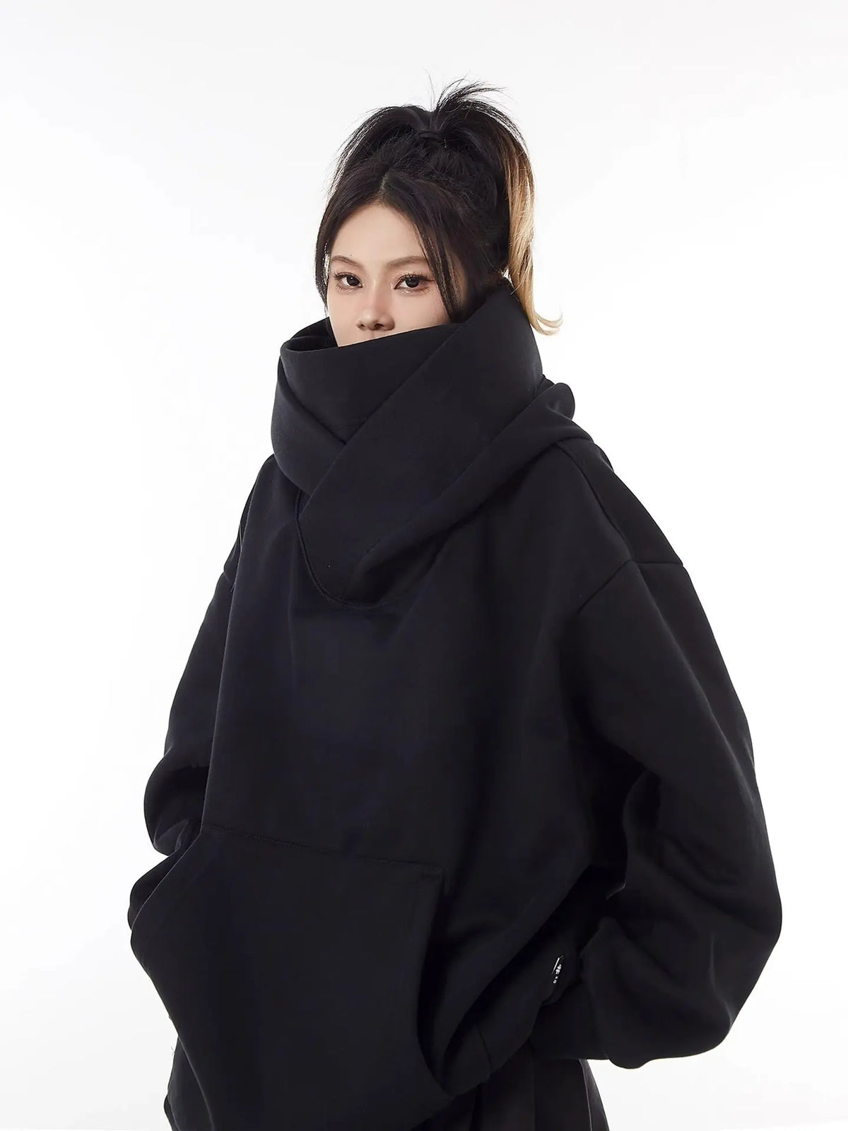 Loose High Collar Hooded Fleece Lined Sweater hercurva