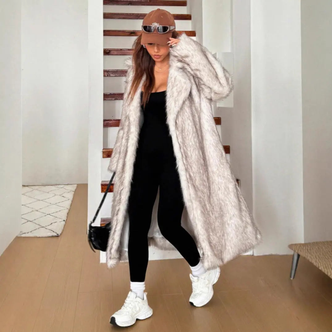 Imitation Fox Fur Long Thickened Maojian Tea Gradient Color Coat Autumn And Winter New Women's hercurva