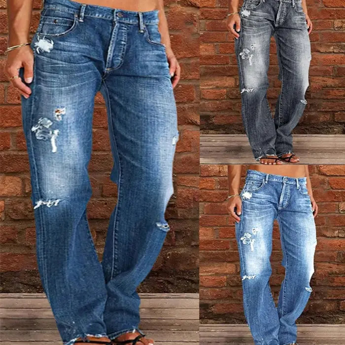 Ripped Jeans Loose Wide Leg Denim Pants Leisure Commuting Trousers Women's Clothing hercurva