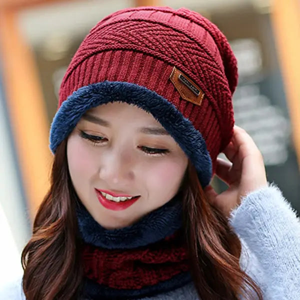 Knit Hat Female Winter ThickeningCap Warm Earmuffscap Head Outdoor Cycling Korean Version Of The Tide Collar Wool Hat hercurva