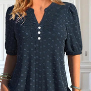 Plus Size Navy Blue Button Short Sleeve Shirt hercurva
