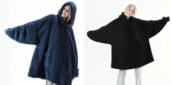 Hoodie Sweatshirt With Big Pocket Tops Sweater Comfortable Loose Double-Sided Fleece Thicker Wearable Blanket hercurva