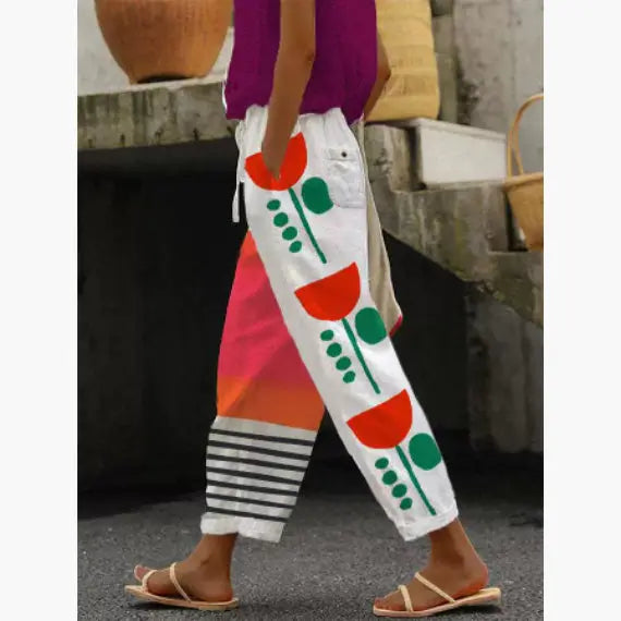 Women's Cotton And Linen Printing Paste Bags Casual Pants hercurva